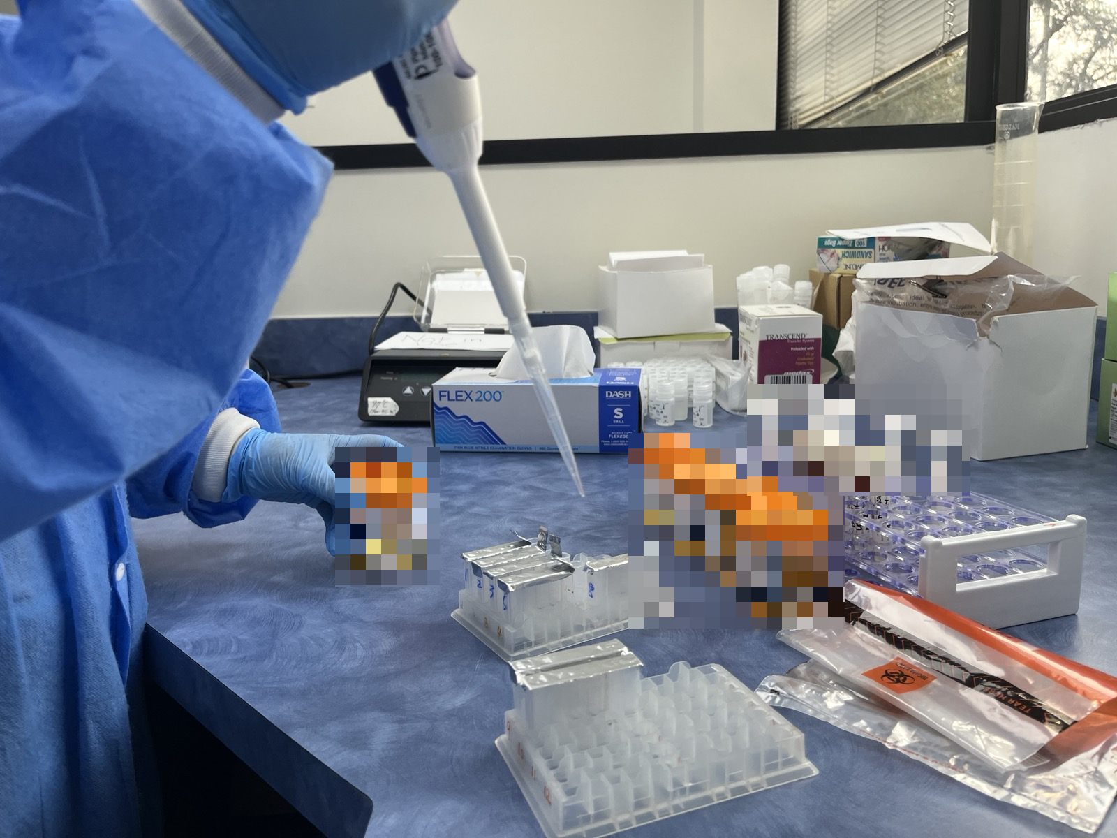 Lab technologist preparing specimens at the Auspicious Laboratory bench in Houston