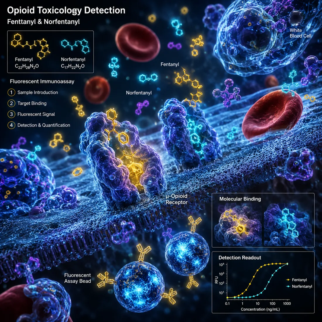 Fentanyl and norfentanyl detection at the μ-opioid receptor — fluorescence rendering