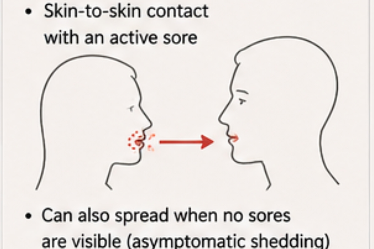 Herpes rash healing stage with cold sore crusting and recovery