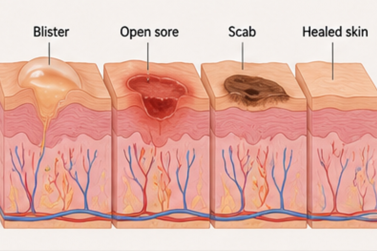 HSV-1 rash early stage and cold sore development